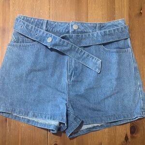 Le Lis Blue Jean Shorts with Belted Waist